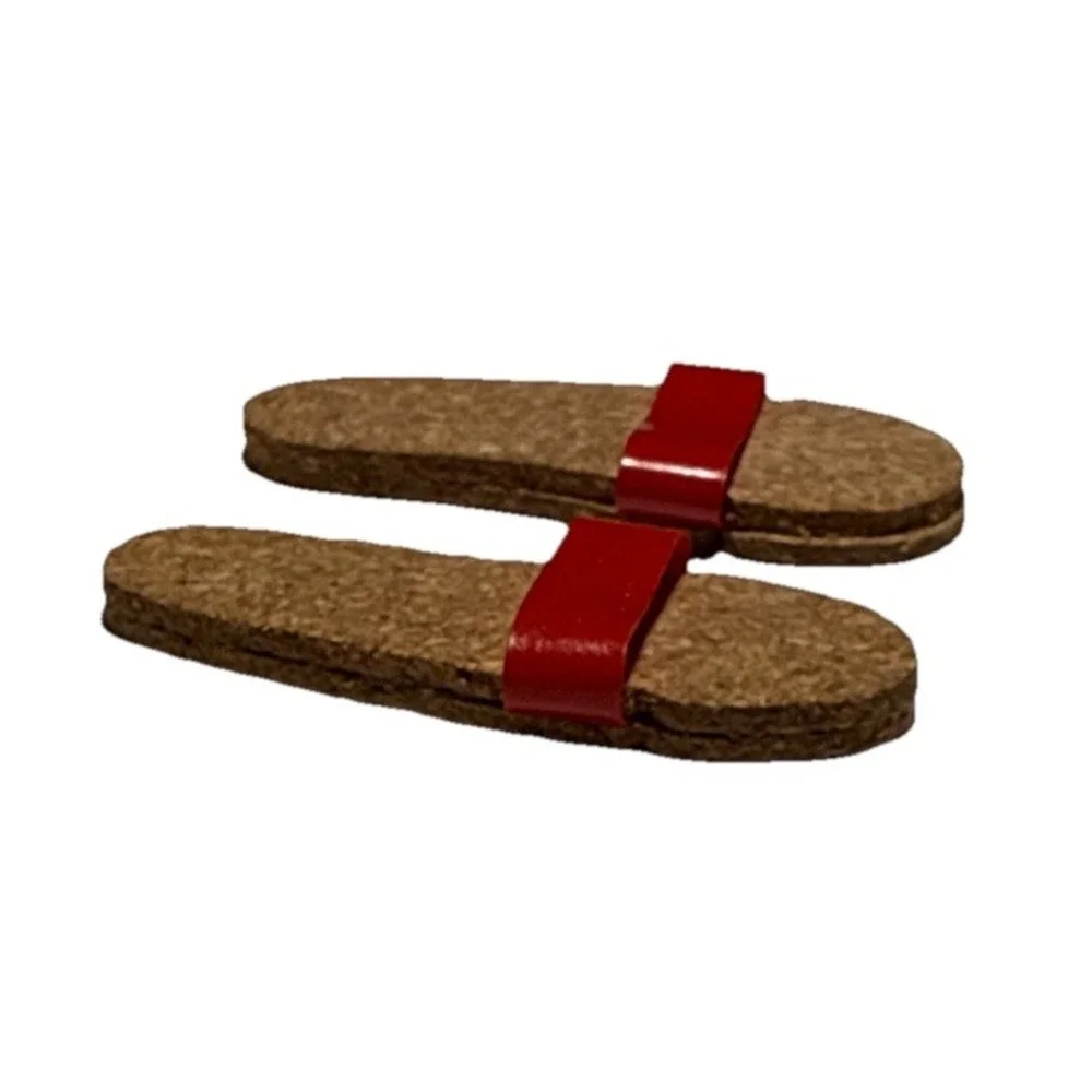 Vintage Barbie 1960s Ken Doll #750 Original Red Cork Sandals Slides Shoes BD7